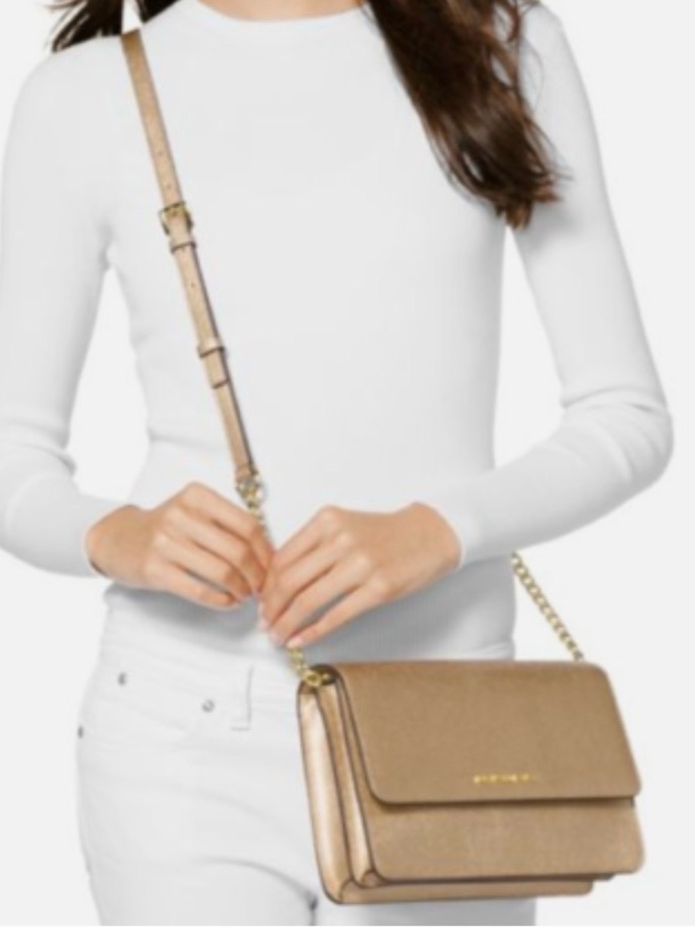 Michael Kors Metallic Gold Leather Double-Compartment Crossbody